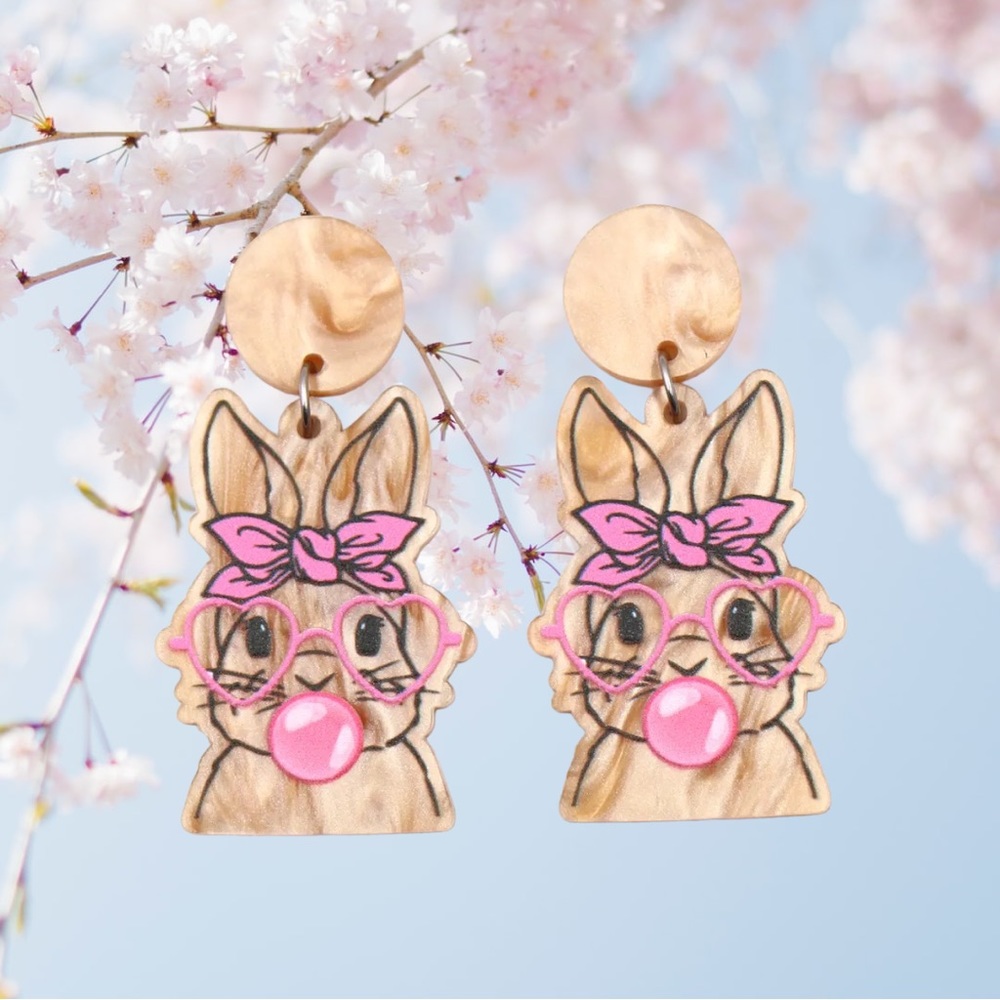 Bubble gum bunny rabbit earrings